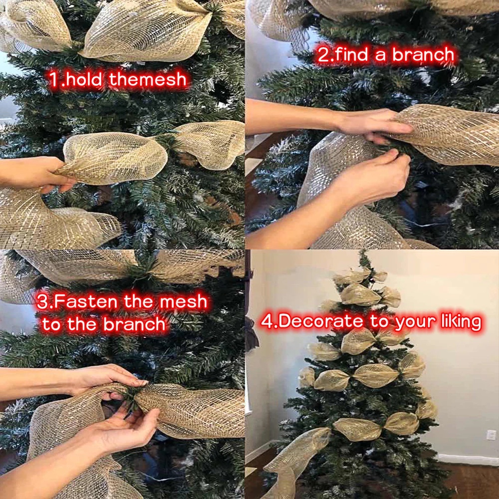 Cuộn Dây Ruy Băng Màu Trắng Vàng 30cm Dài 10 Yards Trang Trí Cây Thông Giáng Sinh Năm Mới 2023