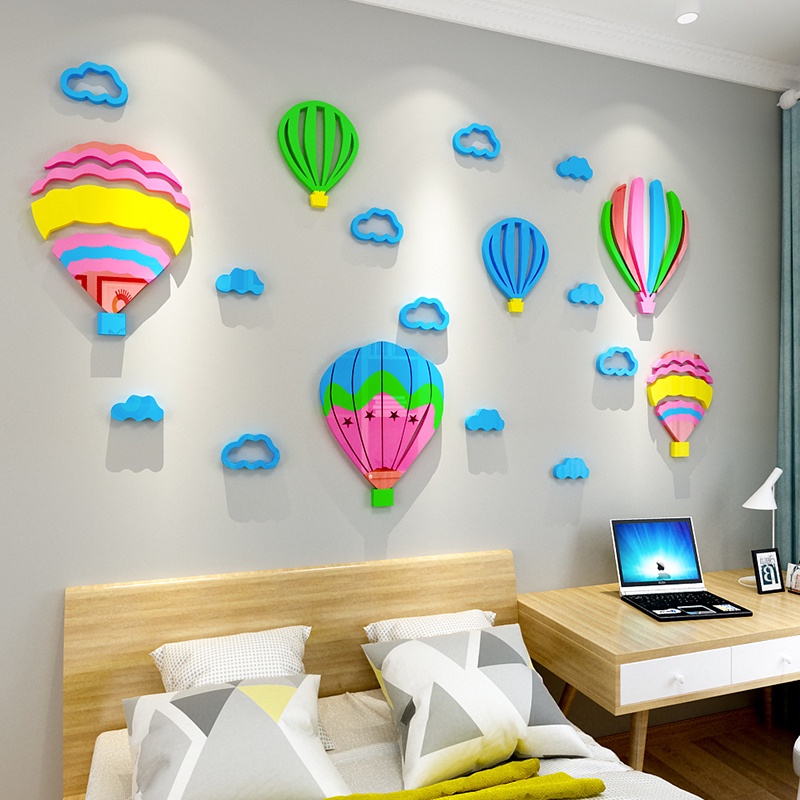Miếng Dán Tường Trang Trí Hình Khinh Khí Cầu 3D Bằng Acrylic Chống Nước