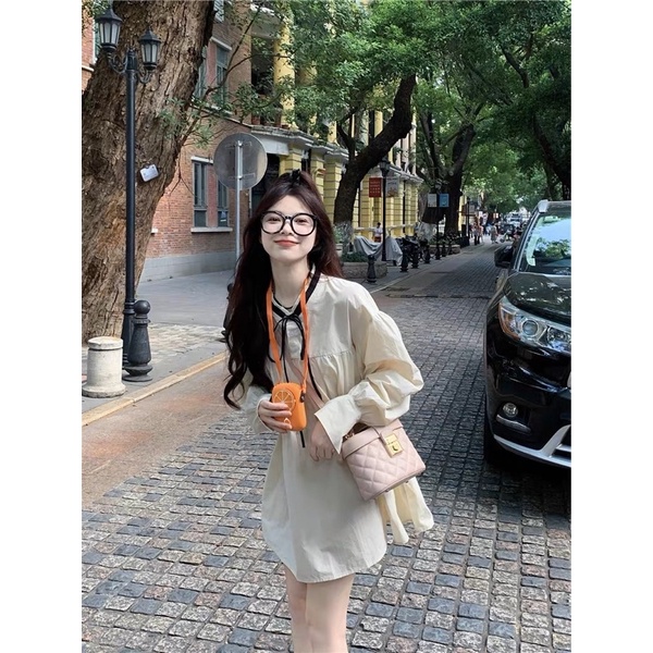 Đầm baby doll màu be phong cách Hàn Quốc