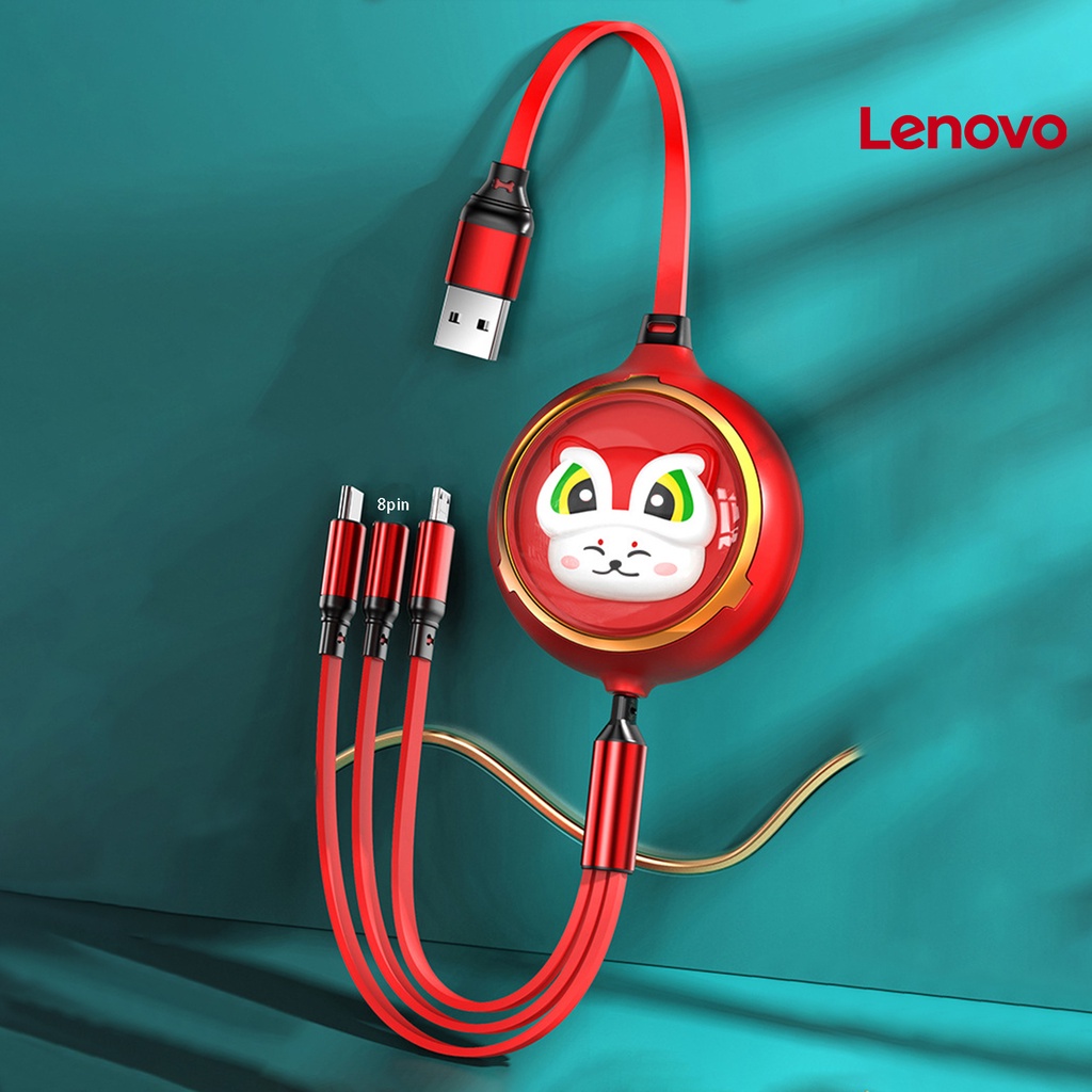 Dây cáp sạc truyền dữ liệu LENOVO KC-5A 3 trong 1 chống rối 8 chấu Type C Micro USB họa tiết mèo may mắn cho điện thoại