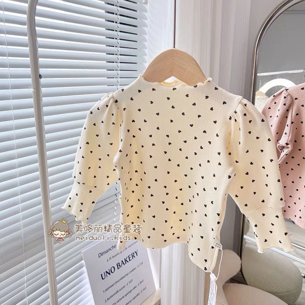 Áo Thun Tay Phồng Cổ Cao Co Giãn Phong Cách Hàn Quốc Thời Trang Mùa Thu Mới Dành Cho Bé Gái