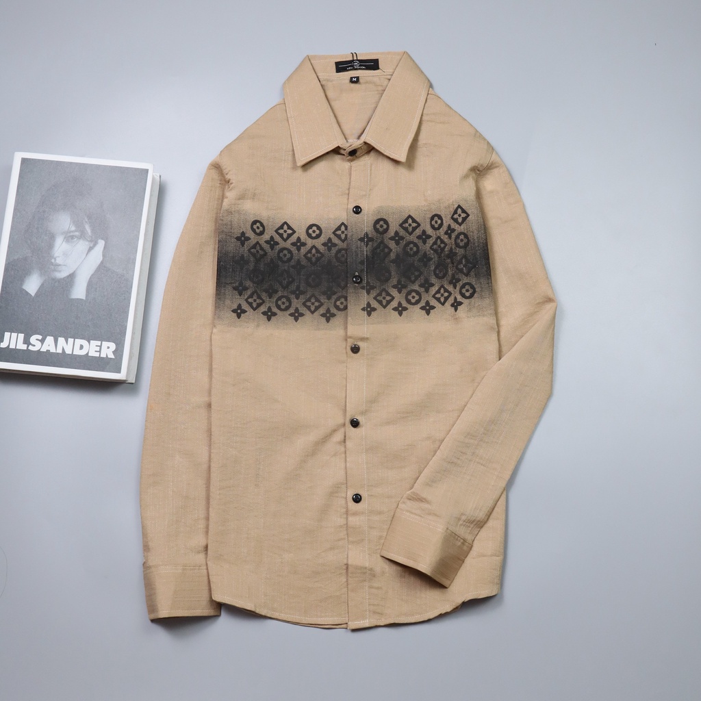 Áo sơ mi nam đũi tay dài 4 màu chất vải mềm mịn phối họa tiết mẫu mới HOT TREND-AHFASHION