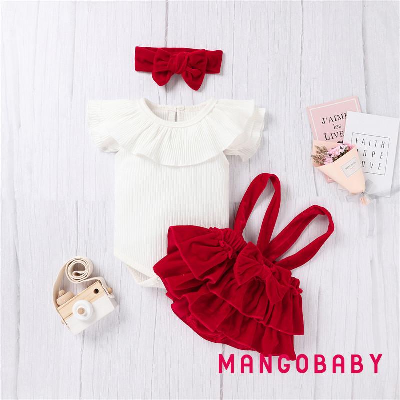 Set Áo Liền Quần + Chân Váy Yếm + Băng Đô Vải Nhung Dễ Thương Cho Bé Gái