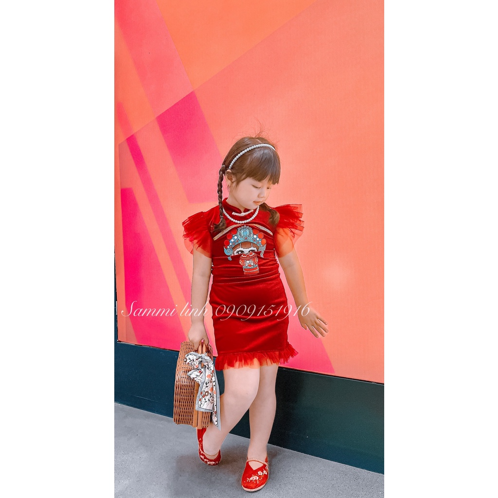 Set Xườn Xám Nhung Trung Hoa Bé Gái·