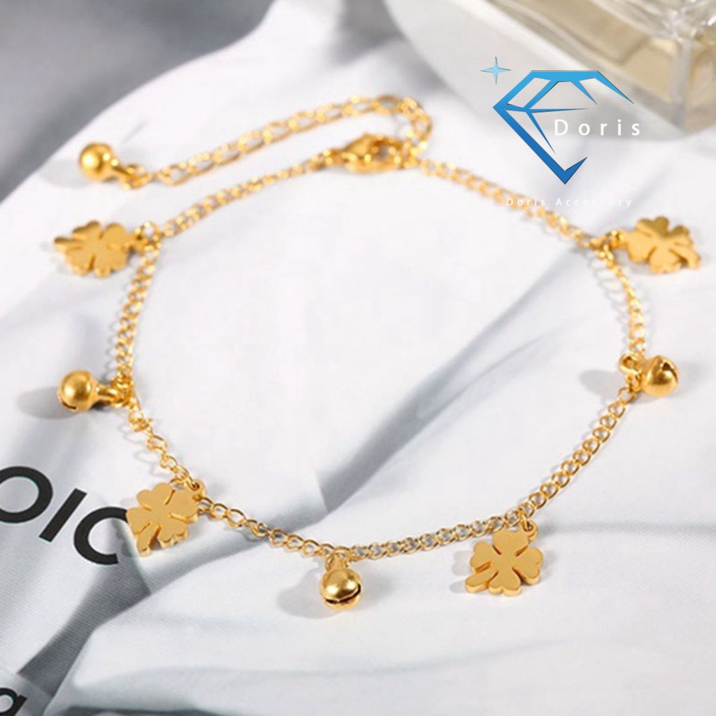 Lắc chân nữ Doris titan cỏ 4 lá Gold / Silver / Rose Gold O1-407A