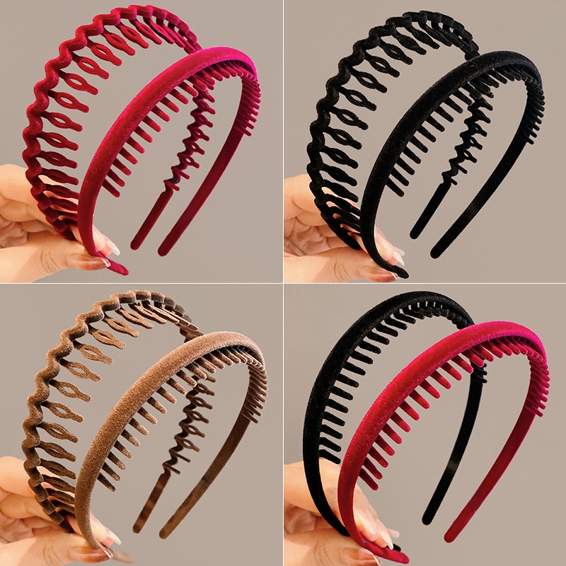 Băng Đô Gợn Sóng Màu Trơn Chống Trượt Có Răng Phong Cách Nhật Hàn Đơn Giản