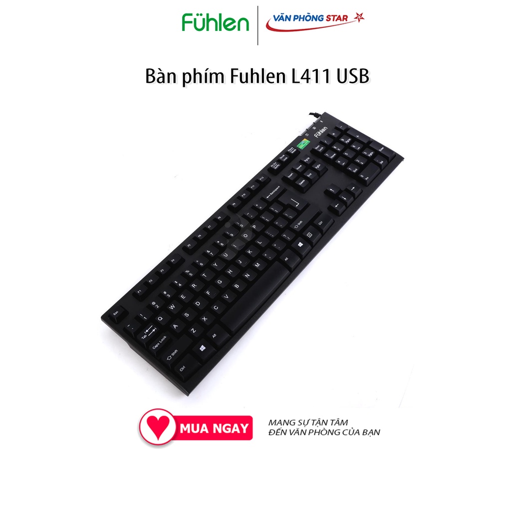 Bàn phím Fuhlen L411 USB kết nối usb chống nước, thiết kế Ergonomic, phím bấm nảy, nhạy chính hãng