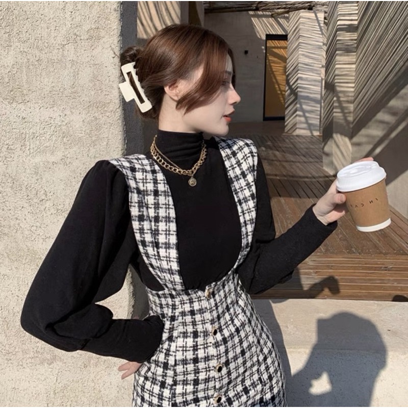 Set Váy Dạ Tweed Dáng Dài Kèm Áo Len Phong Cách Sang Chảnh _ Hàng Order QCCC