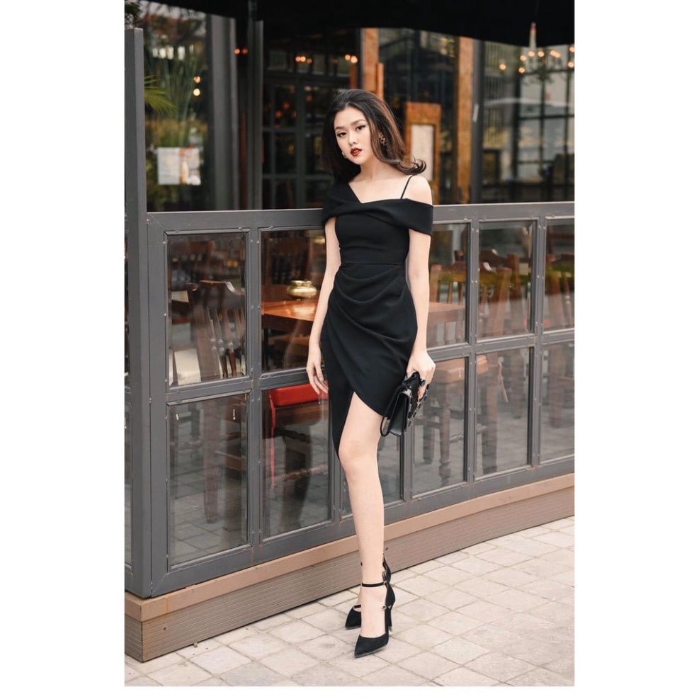 Đầm dự tiệc ôm body lệch vai nhúng eo chéo tà xẻ đùi (HÀNG CAO CẤP) cao cấp dạ hội dự tiệc đám cưới đi biển b