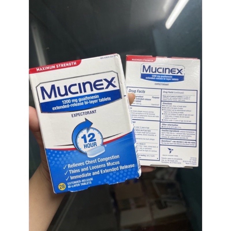 Mucinex 1200mg Maximum Strength 14 -28-42viên Hỗ trợ cắt cơn ho có đàm, tức ngực.