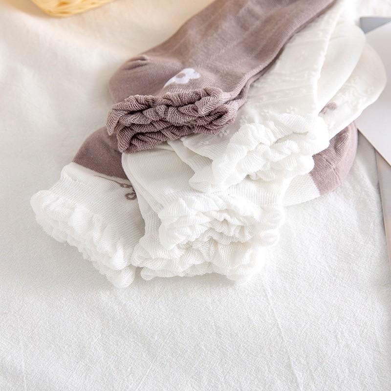 PVN54648 Set 5 tất vớ nữ bèo nhún, phong cách Vintage Hàn, cotton thoáng khí, không xơ