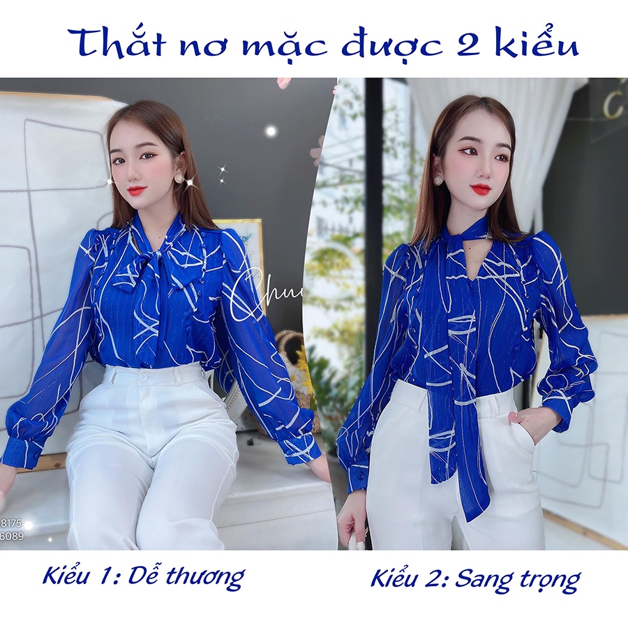 Áo sơ mi công sở nữ kiểu cổ thắt nơ nút bọc CHUU A8175