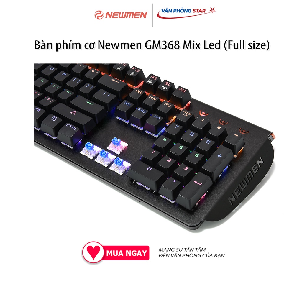 Bàn phím cơ Newmen GM368 Mix Led (Full size), kết nối USB 2.0, tuổi thọ phím lên tới 50 triệu lần bấm, chống bụi, nước