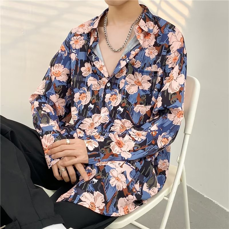 Áo Sơ Mi Nam Tay Dài Dáng Rộng In Họa Tiết Hoa Phong Cách Hàn Quốc Thời Trang Mùa Thu 2022