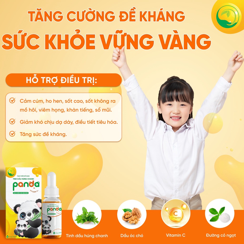 Tinh Dầu Húng Chanh Lên Men Panda Thanh Mộc Hương Giảm Ho Sổ Mũi Tăng Sức Đề Kháng Cho Trẻ  30ml