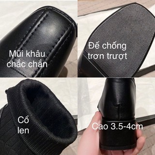 (HÀNG SẴN) BOOTS Lỡ Cổ Len, Mũi Da Ôm Chân