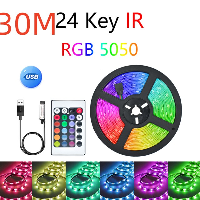 Dây Đèn LED 24 Bóng 5050 RGB 30M 5V Cổng USB Trang Trí Đèn LED TV