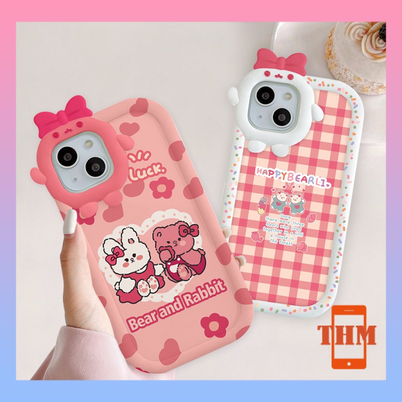 Ốp Điện Thoại Thỏ trắng và gấu Thiếu nữ nơ camera hình vuông Cho Iphone 6 / 6S / 6splus / se / 7 / 7plus / 8 / 8plus / X / xs / xsmax / 11 / 12 / 13 / 14 / Plus / pro / pro max-5047