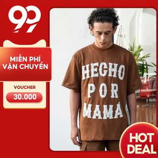 [Rẻ vô địch] Áo thun nâu hottrend HECHO POR MAMA chất cotton thoáng mát, Áo phông unisex nam nữ