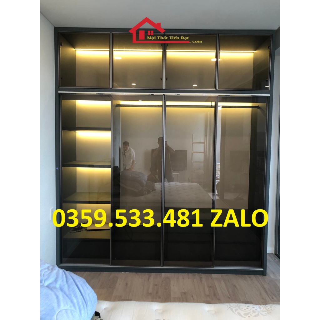 Tủ quần áo cánh lùa nhôm kính cường lực 2m4x2mx55 siêu bền giá xưởng