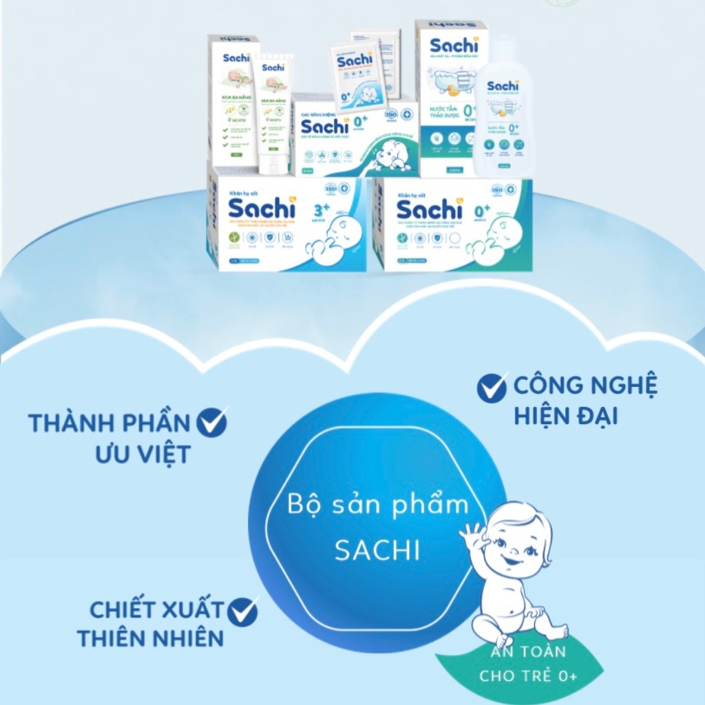 Khăn Lau Hạ Sốt Cho Bé SACHI 3+ Hộp 5 Gói x 5 Khăn Giúp Hạ Nhiệt Hỗ Trợ Giảm Sốt, Làm Mát An Toàn Và Hiệu Quả