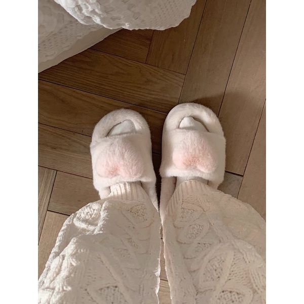 Dép lông mùa đông đi trong nhà, đi chơi hình trái tim ánh hồng siêu xinh