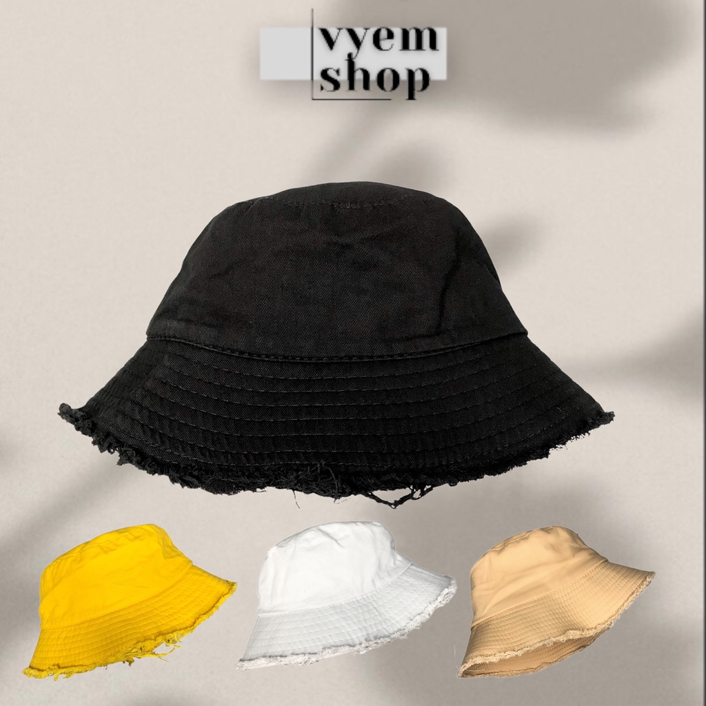 Mũ bucket tai bèo vành unisex thoáng mát vyemshop, nón nam nữ Bo Tua Rua Rách Vành TRƠN