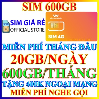 Sim 4G Vietnamobile Miễn phí 600Gb/Tháng, Miễn phí tháng đầu, Tặng 400.000Đ, Miễn phí gọi nội mạng, Sim giá rẻ