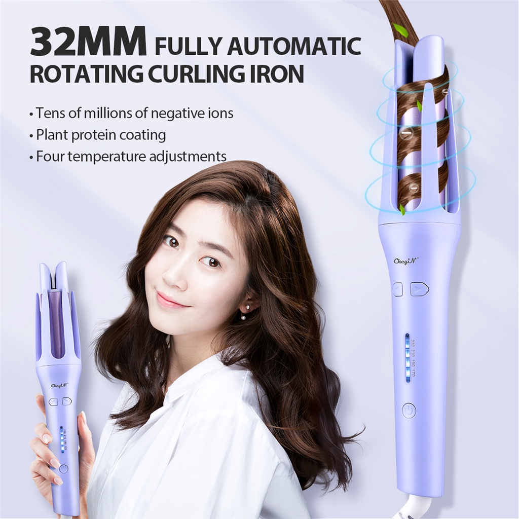 CkeyiN Máy uốn tóc xoăn tự động chất liệu gốm đường kính uốn 32mm Bằng Gốm Máy Uốn Tóc Với 4 Nhiệt Độ 110-220V Máy Tạo Kiểu Tóc máy uốn tóc tự động máy kẹp tóc HS545