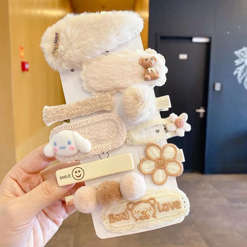 Combo Set 10 kẹp tóc hình hoạt họa nhồi bông phong cách Hàn Quốc xinh xắn,Cặp tóc mái lông siêu cute cho bé gái