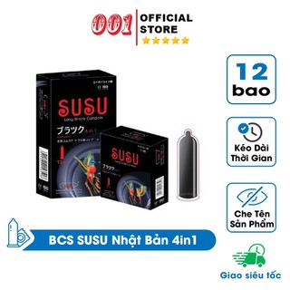 Bao cao su siêu mỏng SUSU Nhật Bản 4in1 BCS ôm sát, vừa vặn, kéo dài thời gian quan hệ | hộp 12 bao