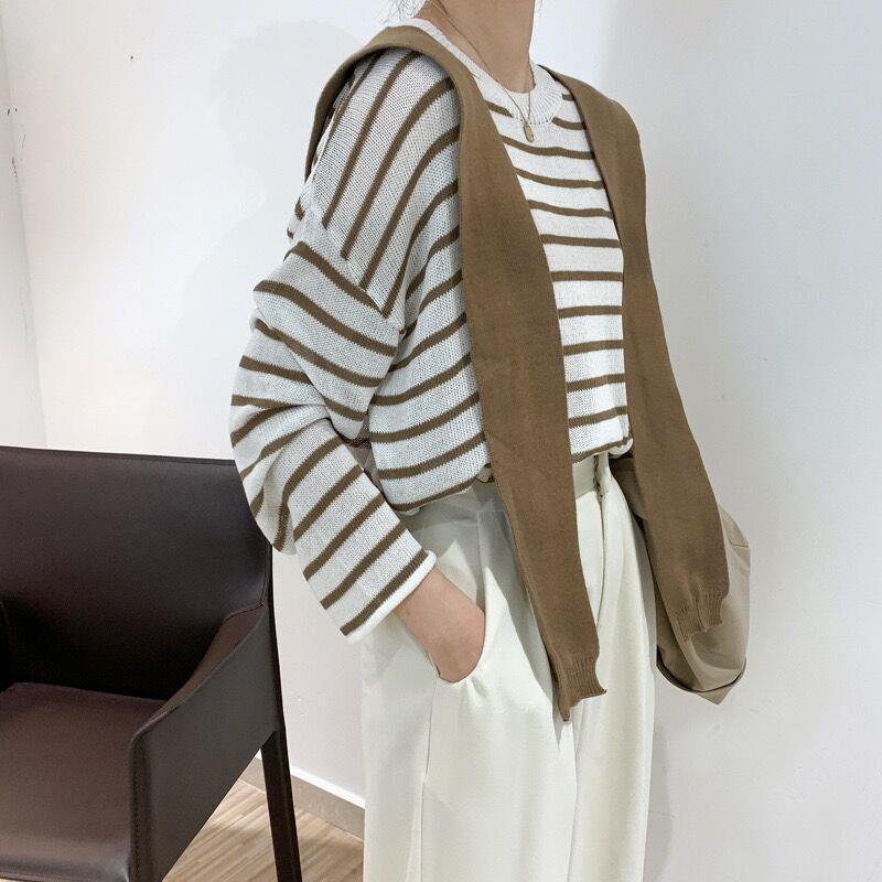 Áo Dệt len tay dài TẶNG KÈM Khăn quàng cổ có thể tháo rời. Áo thun basic Mongtoghi vừa vặn, thoáng mát, form rộng