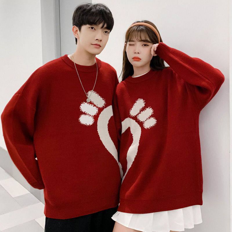 Áo Sweater Cặp Đôi Dày Dặn Phong Cách Giáng Sinh Năm Mới Trái Tim Phong Cách Thu Đông Siêu Hot