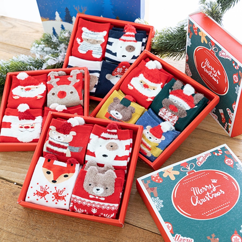 1 Đôi Vớ Cotton Họa Tiết Giáng Sinh / Năm Mới Phong Cách Hàn Quốc Dễ Thương Cho Nữ
