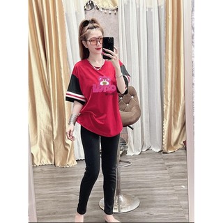 Set bộ áo gấu thêu phối quần thun gân - y hình