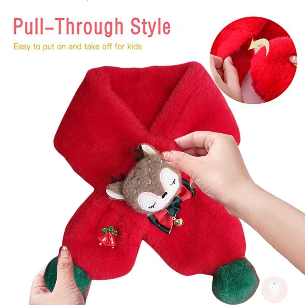 Khăn Choàng Cổ Phủ Lông Giữ Ấm Họa Tiết Hoạt Hình Tuần Lộc LAA6-Kid Dành Cho Bé Trai Bé Gái