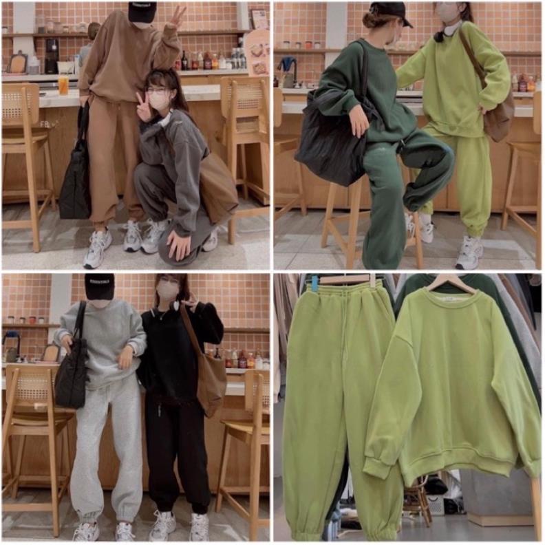 Set Nỉ Bông Form Rộng Tay Bồng Unisex Nam Nữ, Bộ Nỉ Áo Sweater Kèm Quần Trơn Basic Siêu Hot(Hàng Sẵn)