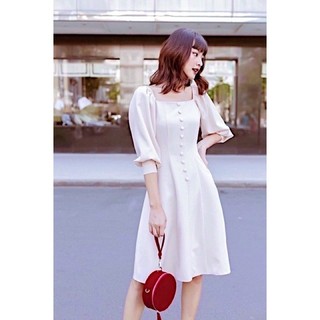 Đầm trắng tay lỡ nút bọc (kèm hình thật)