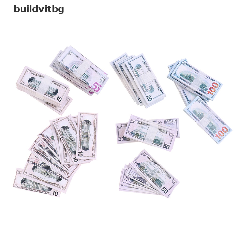 Set 100 Tờ Tiền Đô La 5 / 10 / 20 / 50 / 100 Trang Trí Nhà Búp Bê 1: 12 Bg