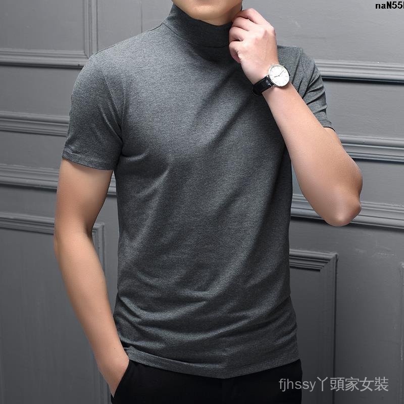 Áo Sơ Mi Cotton Tay Ngắn Cổ Cao Màu Trơn Thời Trang Xuân Hè Cho Nam