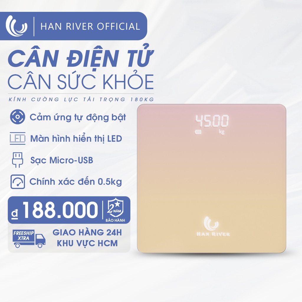 Cân điện tử sức khỏe HAN RIVER sạc USB - Hàng chính hãng Vận chuyển từ Hồ