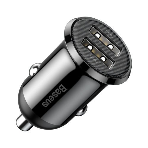 Tẩu sạc ô tô Baseus Grain Pro 2 cổng USB 4.8 A màu đen (CCALLP-01)