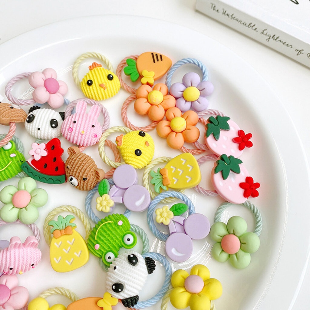 Set 10 Dây Buộc Tóc Cao Su Co Giãn Phong Cách Hàn Quốc Dễ Thương Cho Bé Gái