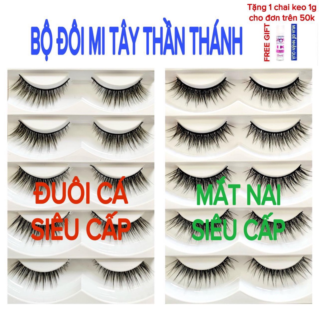 Bộ đôi lông mi giả đuôi cá và mắt nai siêu tây mềm nhẹ tái sử dụng nhiều lần