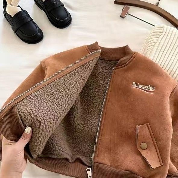 Áo Khoác Lót Lông Dành Cho Bé Trai Thời Trang Thu Đông 2025, Áo khoác da lộn cho bé trai hàng quảng 