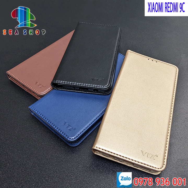 Bao da cao cấp Xiaomi Redmi 9C Kiêm ví cài thẻ, ngăn lớn để tien mặt - Dùng lực hút từ tính