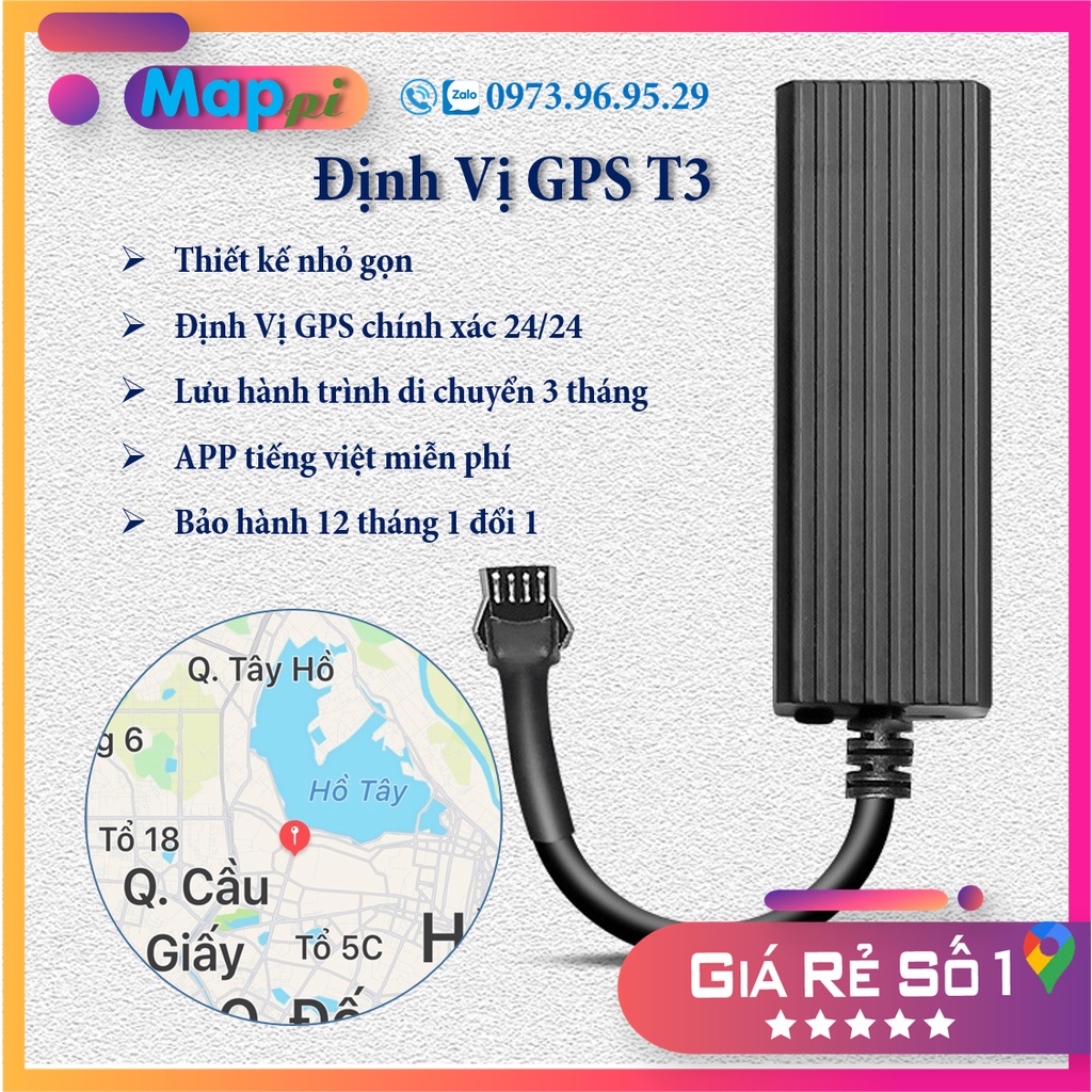 Định Vị GPS T3 Cho Xe Máy Ô tô Chống Trộm, Tắt Máy Từ Xa, APP Tiếng VIệt Vĩnh Viễn