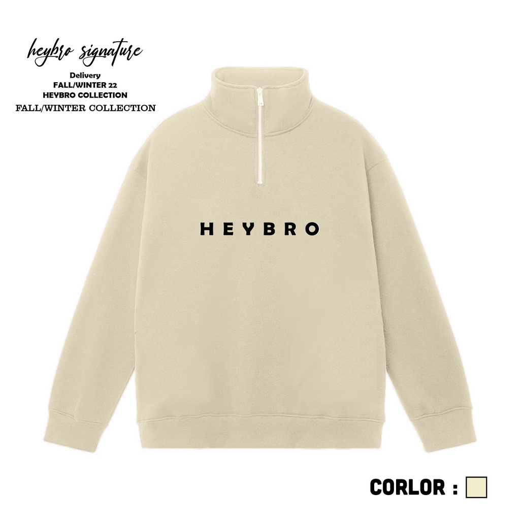 Áo sweater nỉ bông half zip HEYBRO / Sweater Unisex nam nữ 002