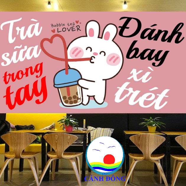 Decal dán trà sữa trang trí quán trà sữa, xe trà sữa cute đẹp ấn tượng thiết kế nội dung chữ và in size theo yêu cầu
