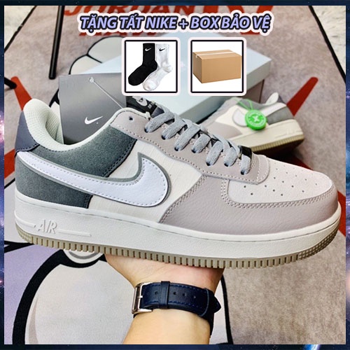 Giày_Nike Air Force 1 Xám Trắng Da Lộn, AF1 Thể Thao Màu Xám Lông Chuột đủ size Nam Nữ Hot Trend